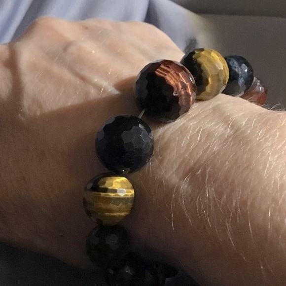 Multi-Color Tiger Eye Gem Cut Bracelet~Made of Stone - Picture 3 of 5